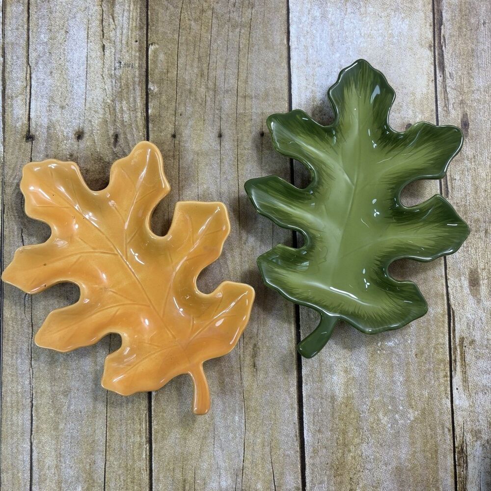 Cracker Barrel Pumpkin Patch Leaf Dish Plate Bowl Lot of 2 Ceramic Fall Decor